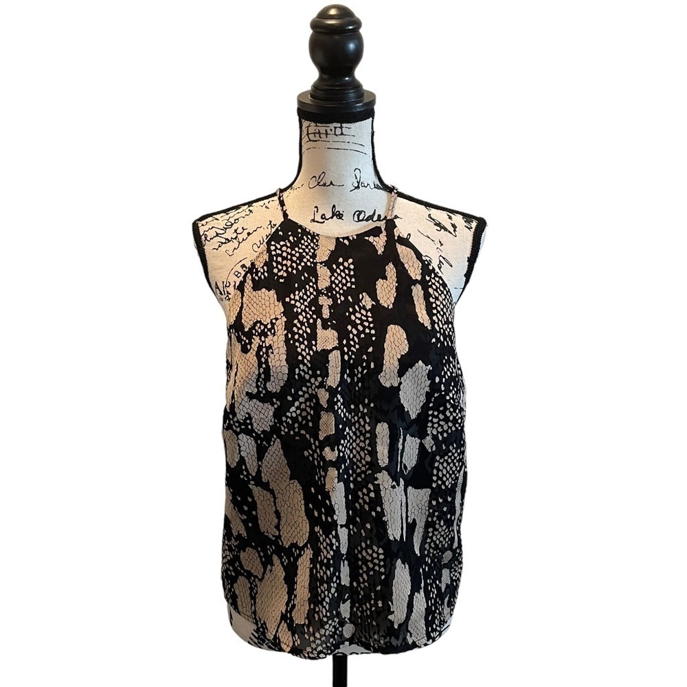 Arzu Sabanci for KOTON Halter Tank Top Black Size 38 XS Small Snakeskin print